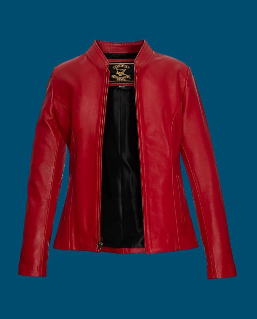 Catalog photography - A red leather women's jacket using the ghost mannequin technique